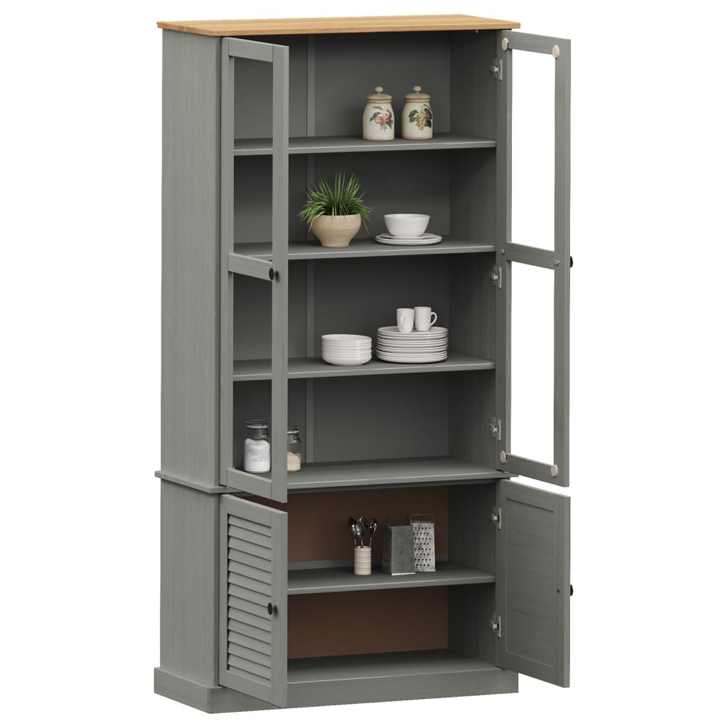 vidaXL Βιτρίνα VIGO Γκρι 85 x 35 x 170 εκ. από Μασίφ Ξύλο Πεύκου