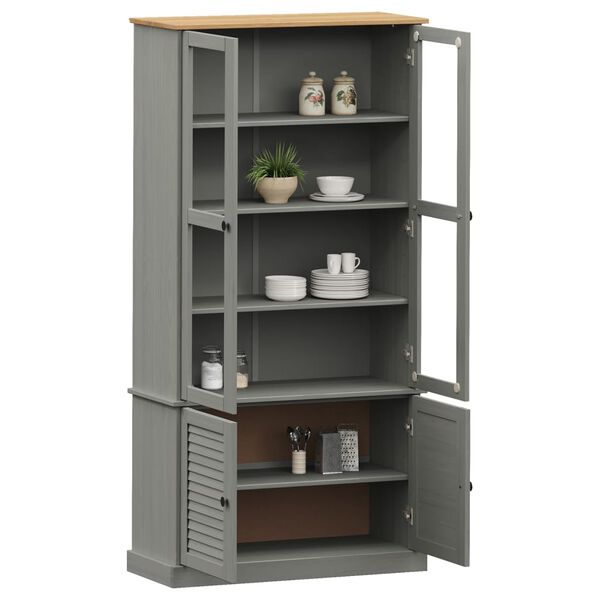 vidaXL Βιτρίνα VIGO Γκρι 85 x 35 x 170 εκ. από Μασίφ Ξύλο Πεύκου