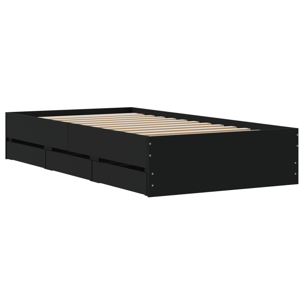 vidaXL Πλαίσιο Κρεβατιού με συρτάρια Μαύρο 90x200 εκ. Επεξεργ. Ξύλο
