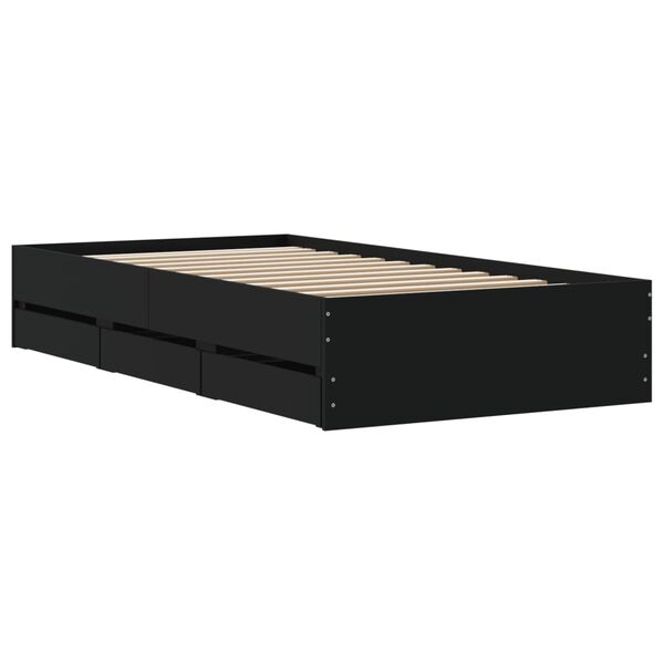 vidaXL Πλαίσιο Κρεβατιού με συρτάρια Μαύρο 90x200 εκ. Επεξεργ. Ξύλο