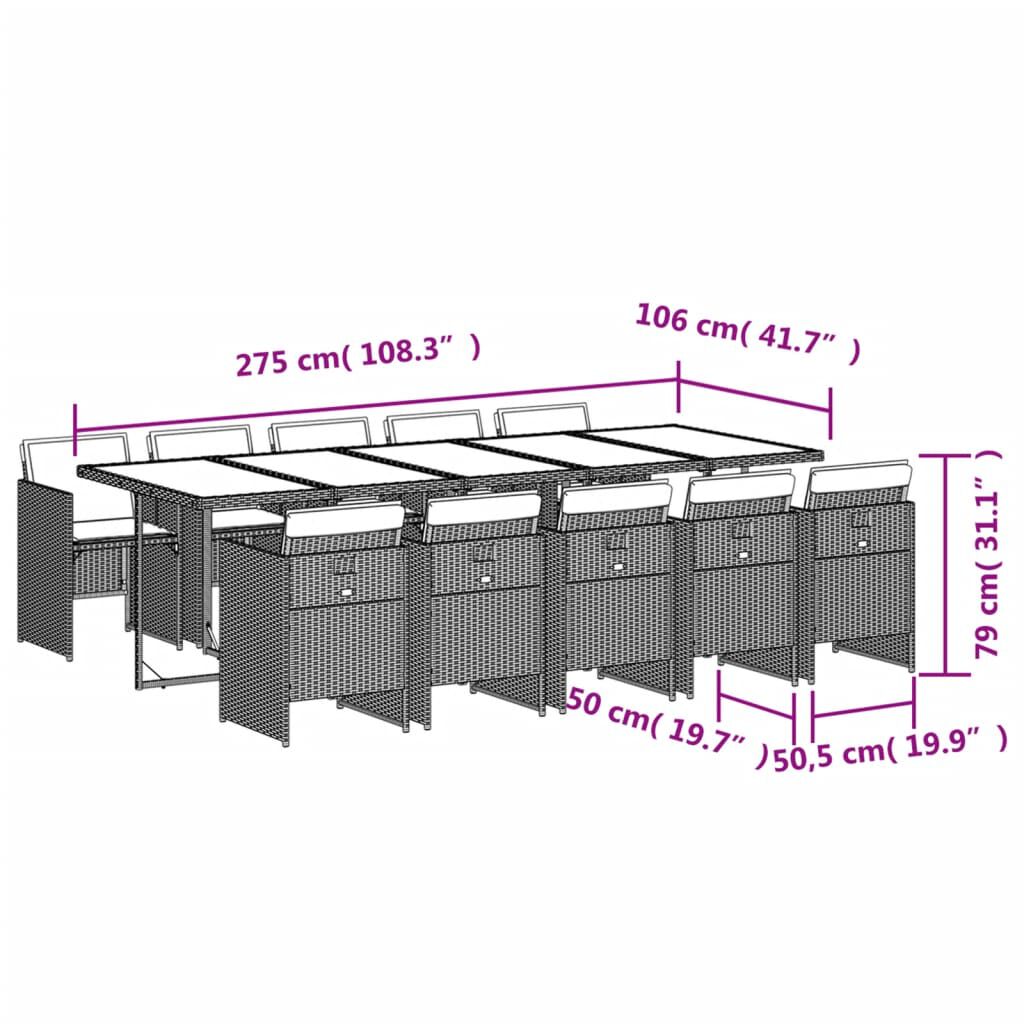 vidaXL Σετ Τραπεζαρίας Κήπου 11 Τεμαχίων Γκρι Συνθ. Ρατάν με Μαξιλάρια
