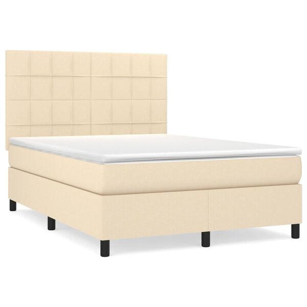vidaXL Κρεβάτι Boxspring με Στρώμα Κρεμ 140x190 εκ. Υφασμάτινο