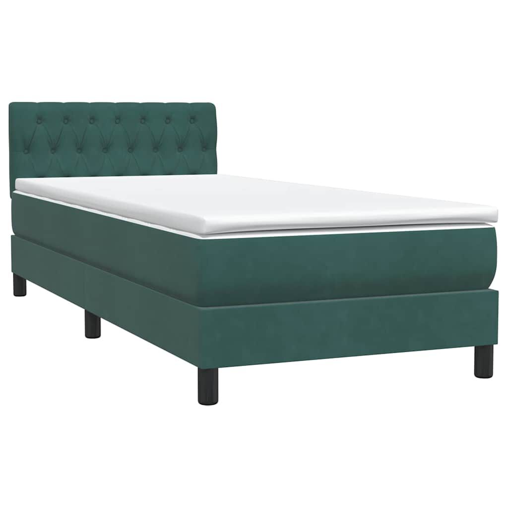 vidaXL Box Spring κρεβάτι με στρώμα σκούρο πράσινο 90x220 cm Velvet