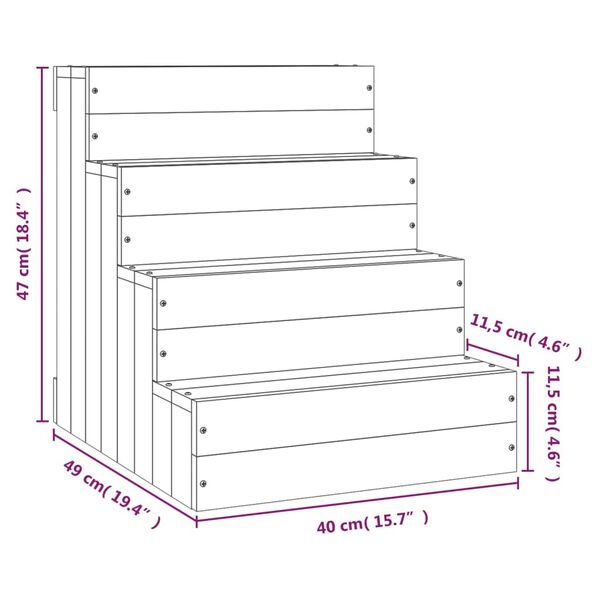 vidaXL Σκάλα Κατοικίδιου Μελί Καφέ 40x49x47 εκ. από Μασίφ Ξύλο Πεύκου