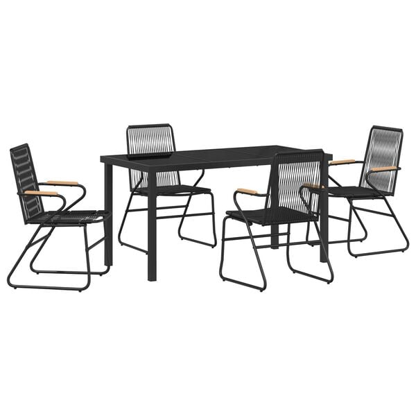 vidaXL Σέτ φαγητού για κήπο 5 pcs Μαύρο PVC ρατάν