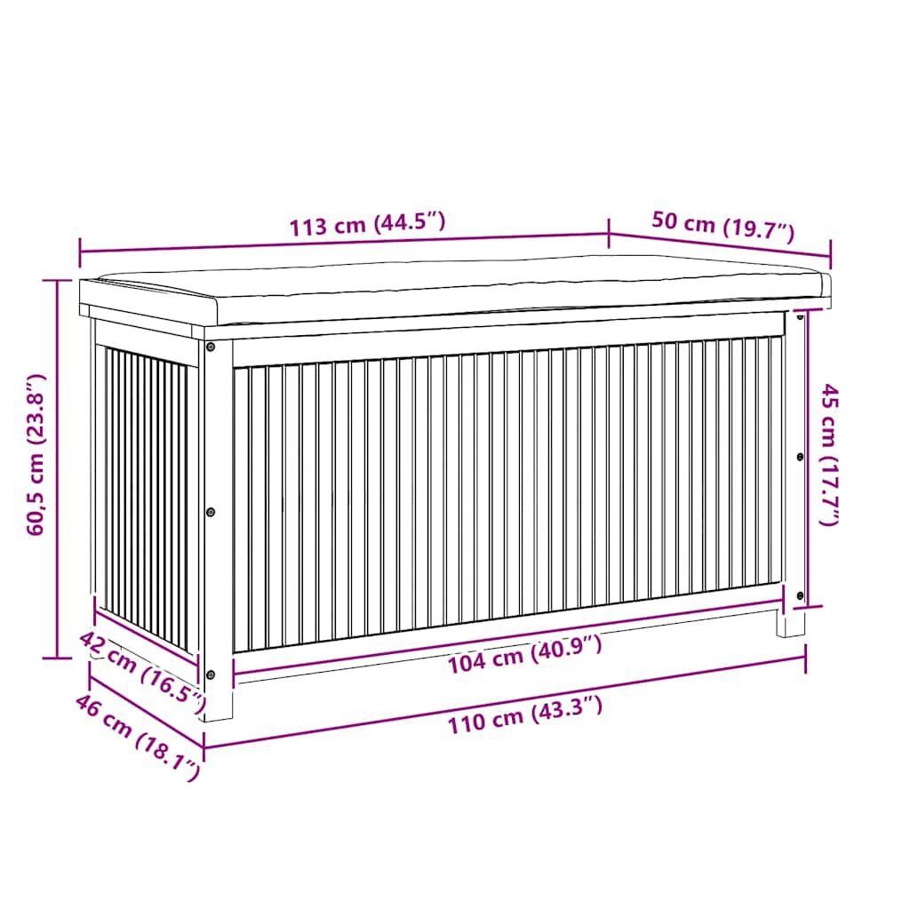 vidaXL Κουτί Μαξιλαριών Εξ. Χώρου 113x50x60,5 εκ. Μασίφ Ξύλο Ακακίας