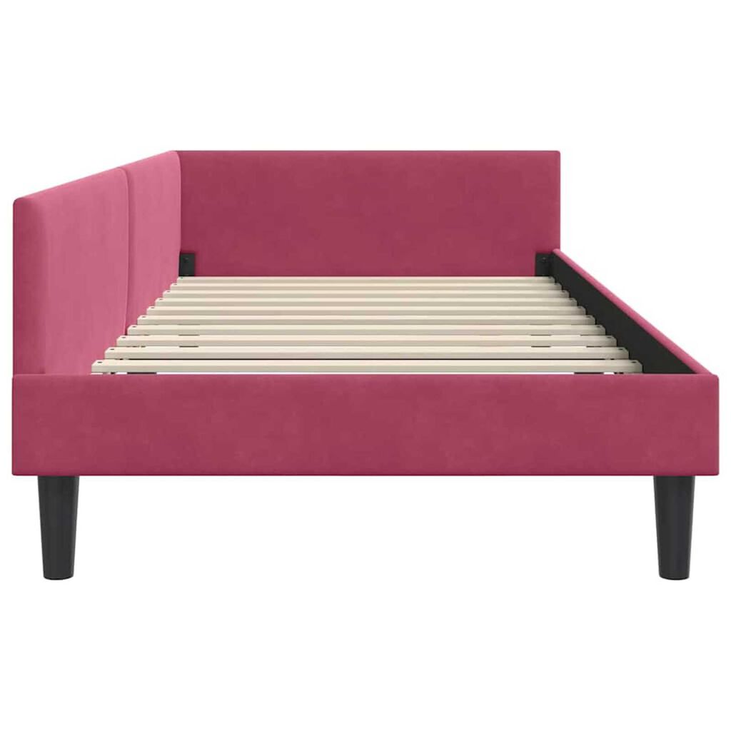 vidaXL Πλαϊνό Κρεβάτι Μπορντό 90 x 190 cm Βελούδο και Στιβαρή ξυλεία