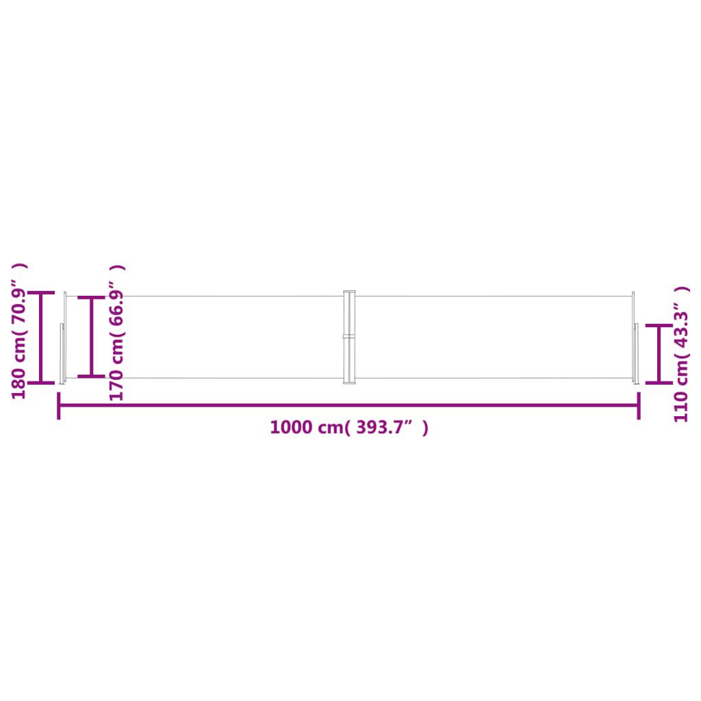 vidaXL Σκίαστρο Πλαϊνό Συρόμενο Μαύρο 180 x 1000 εκ.