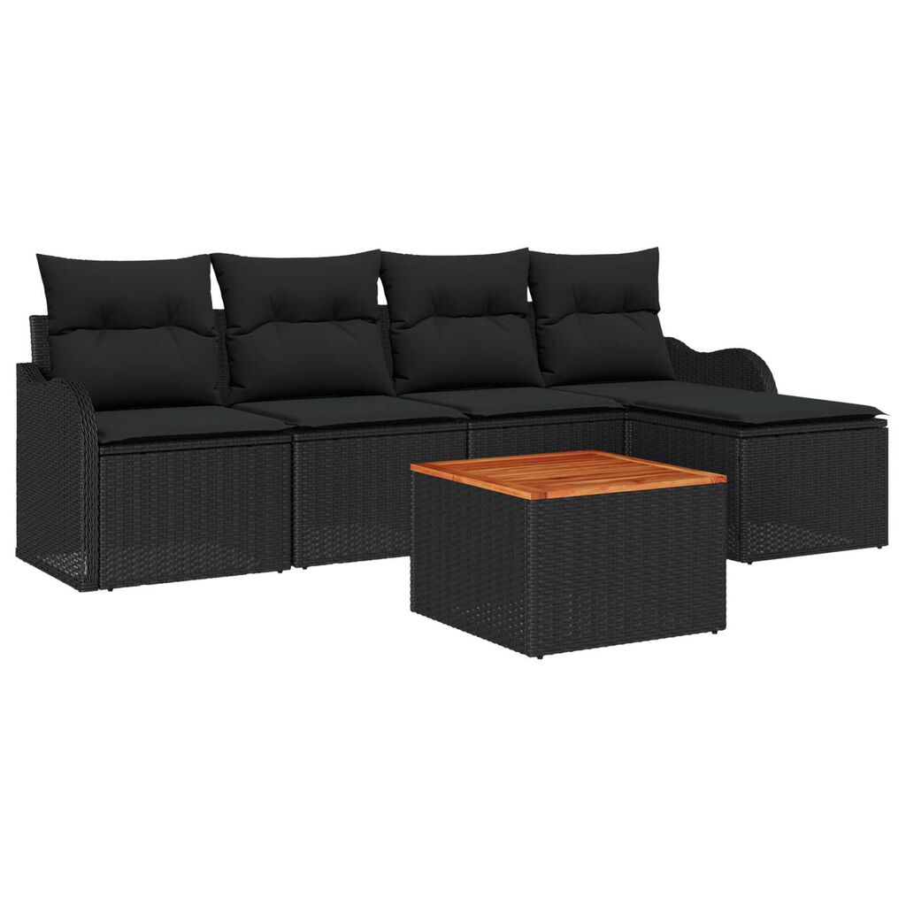 vidaXL Σετ Καναπέ Κήπου 6 pcs Μαύρο Πολυ ράταν