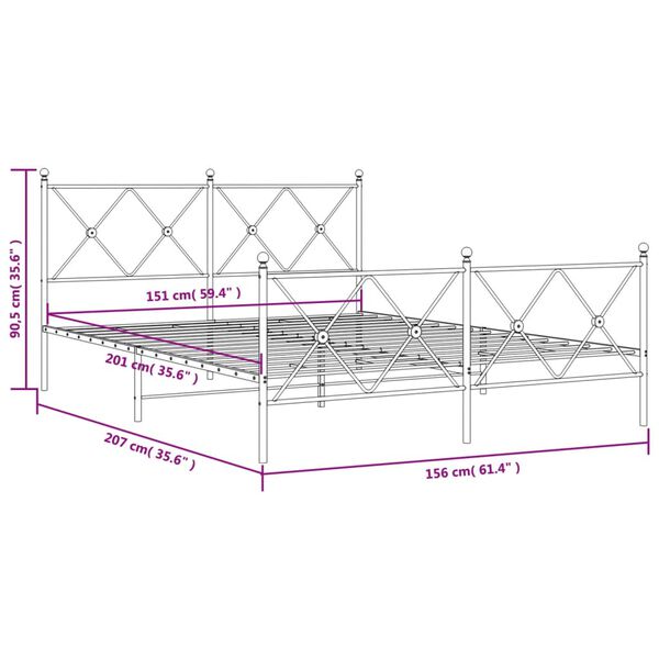 vidaXL Πλαίσιο Κρεβατιού με Κεφαλάρι&Ποδαρικό Μαύρο 150x200εκ. Μέταλλο