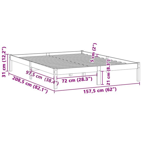 vidaXL Σκελετός Κρεβατιού Χωρίς Στρώμα 152x203 εκ. Μασίφ Πεύκο