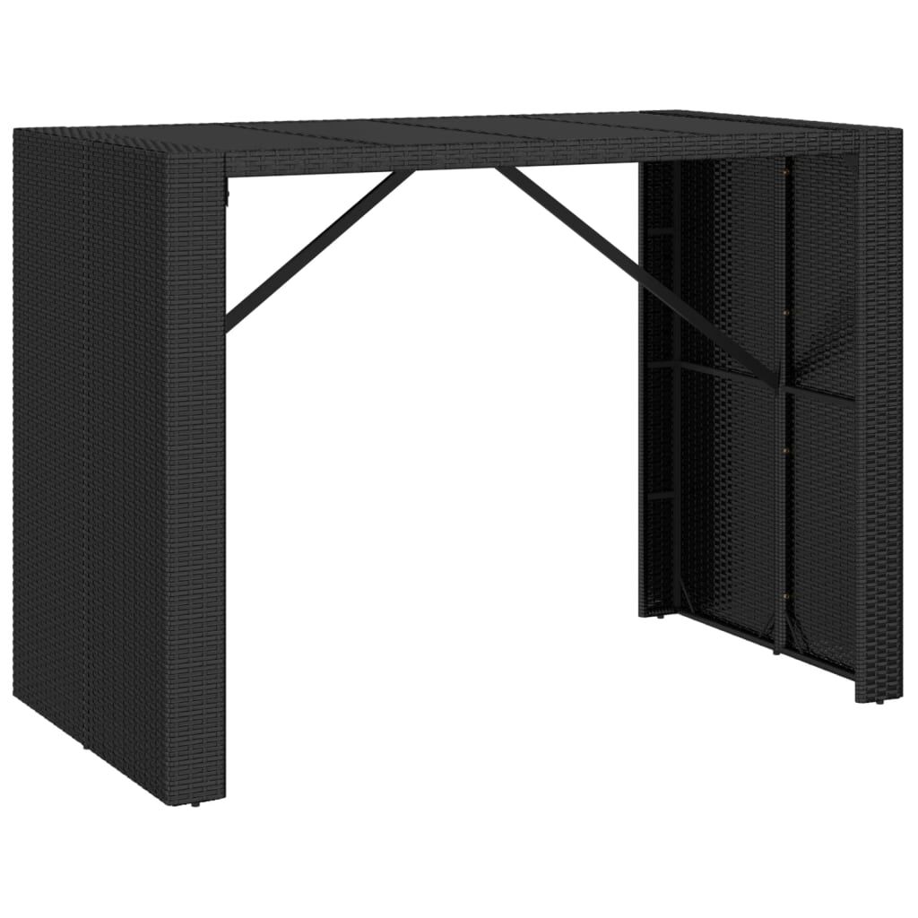 vidaXL Τραπέζι Μπαρ με Γυάλ. Επιφάνεια Μαύρο 145x80x110 εκ Συνθ. Ρατάν
