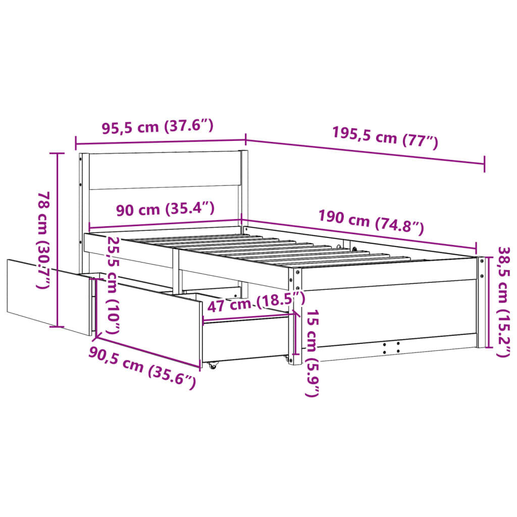 vidaXL Σκελετός Κρεβ. Χωρίς Στρώμα Λευκό 90x190 εκ Μασίφ Πεύκο