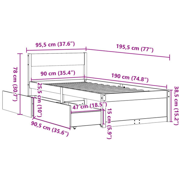 vidaXL Σκελετός Κρεβ. Χωρίς Στρώμα Λευκό 90x190 εκ Μασίφ Πεύκο