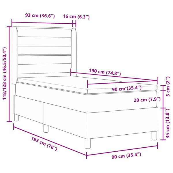 Kρεβάτι Box Spring vidaXL με στρώμα & LED Ταμπά 90x190 εκ. Υφάσματος