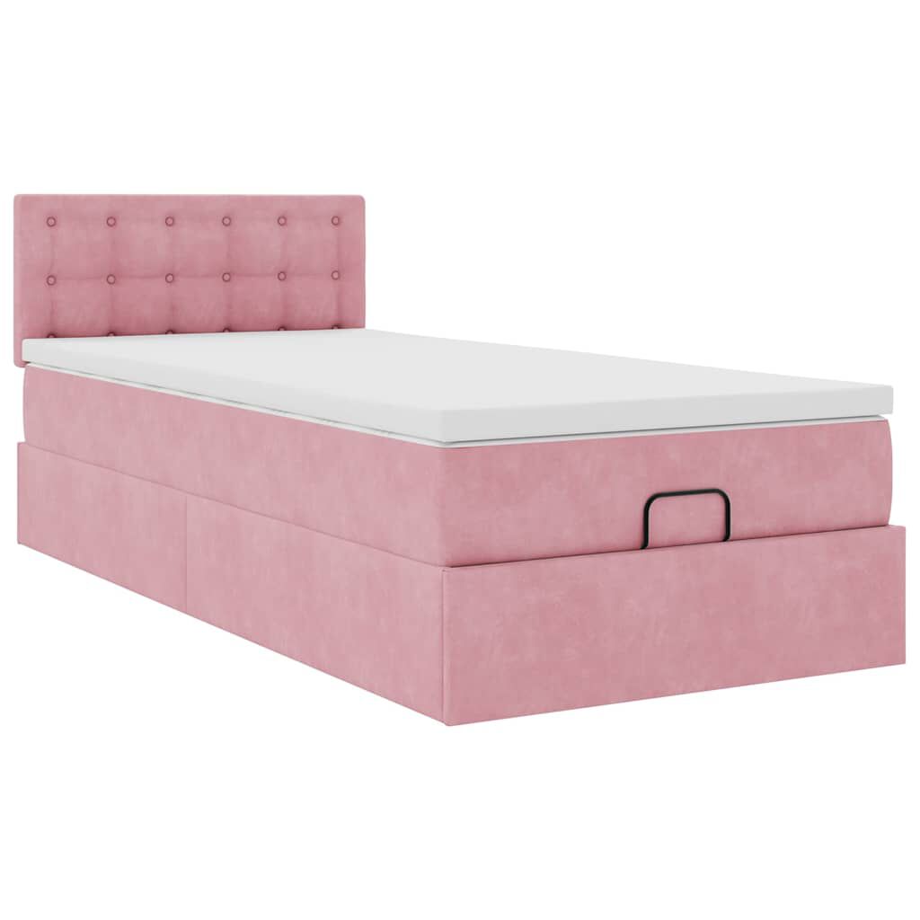 vidaXL Οθωμανικό κρεβάτι με στρώμα ροζ 100x200cm Velvet