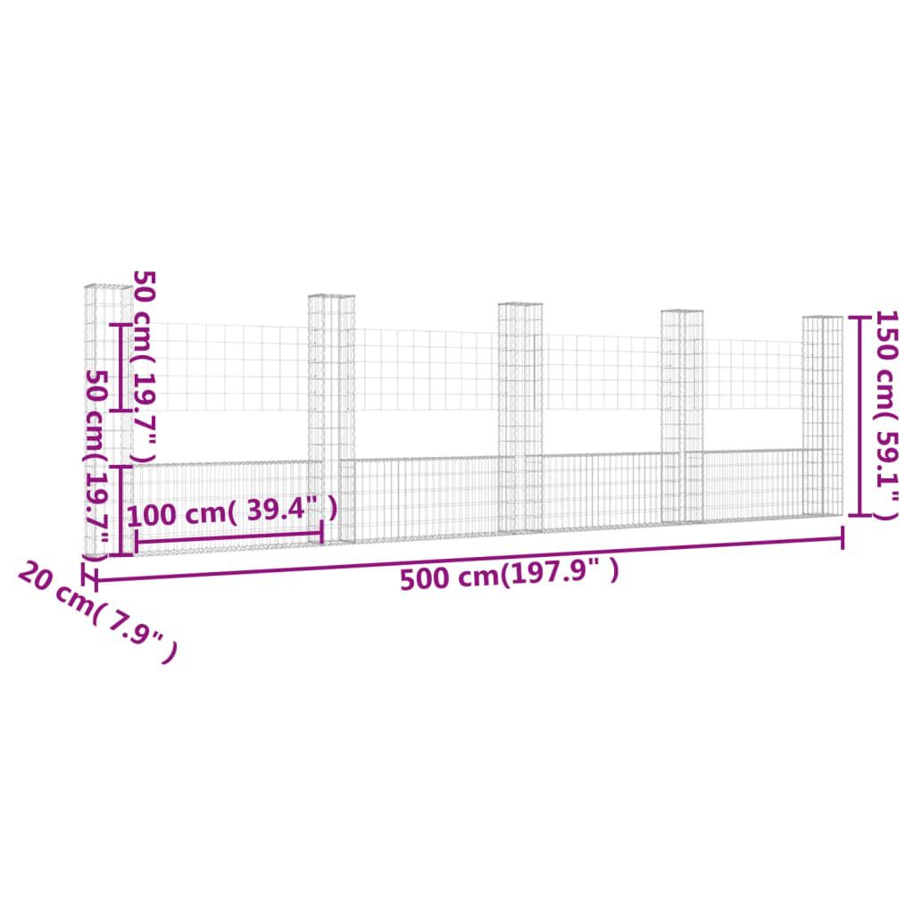 vidaXL Συρματοκιβώτιο σε U Σχήμα με 5 Στύλους 500x20x150 εκ Σιδερένιο