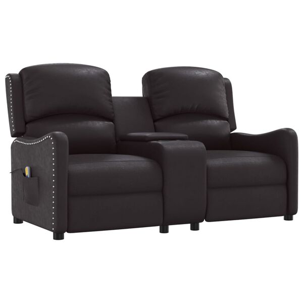 vidaXL Πολυθρόνα Μασάζ Διθέσια & Ποτηρ. Ανακλ. Γυαλ. Μαύρη Συνθ. Δέρμα