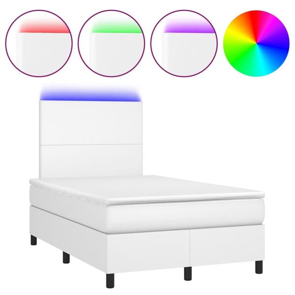 vidaXL Κρεβάτι Boxspring με Στρώμα & LED Λευκό 120x190 εκ. Συνθ. Δέρμα