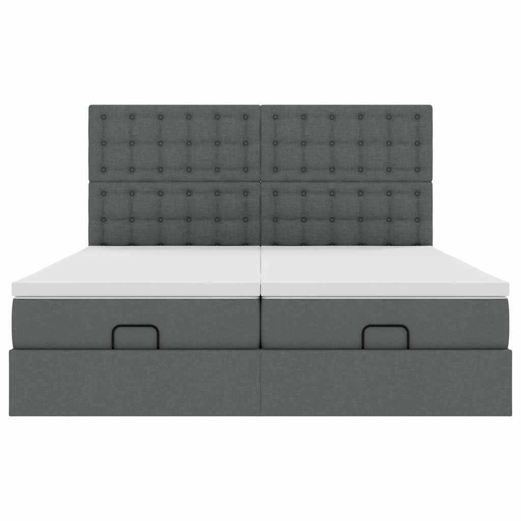 vidaXL Οθωμανικό κρεβάτι με στρώματα&LEDs Σκούρο γκρι 200x200cm ύφασμα