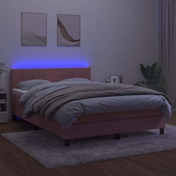 vidaXL &Kappa;&rho;&epsilon;&beta;ά&tau;&iota; Boxspring &mu;&epsilon; &Sigma;&tau;&rho;ώ&mu;&alpha; & LED &Rho;&omicron;&zeta; 140x200 &epsilon;&kappa;. &Beta;&epsilon;&lambda;&omicron;ύ&delta;&iota;&nu;&omicron;