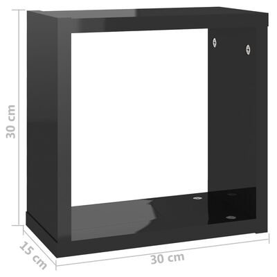 vidaXL Ράφια Κύβοι Τοίχου 6 τεμ. Γυαλιστερό Μαύρο 30 x 15 x 30 εκ.