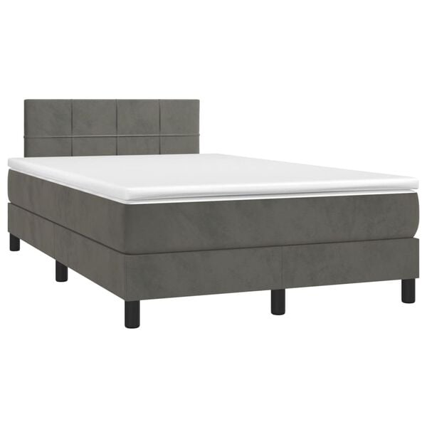 vidaXL Κρεβάτι Boxspring με Στρώμα & LED Σκ. Γκρι 120x200εκ. Βελούδινο