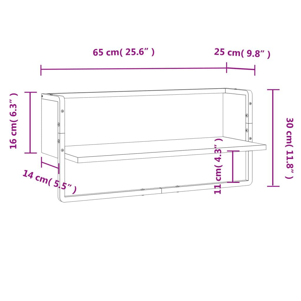 vidaXL Ράφι Τοίχου με Μπάρα Καπνιστή Δρυς 65x25x30 εκ.