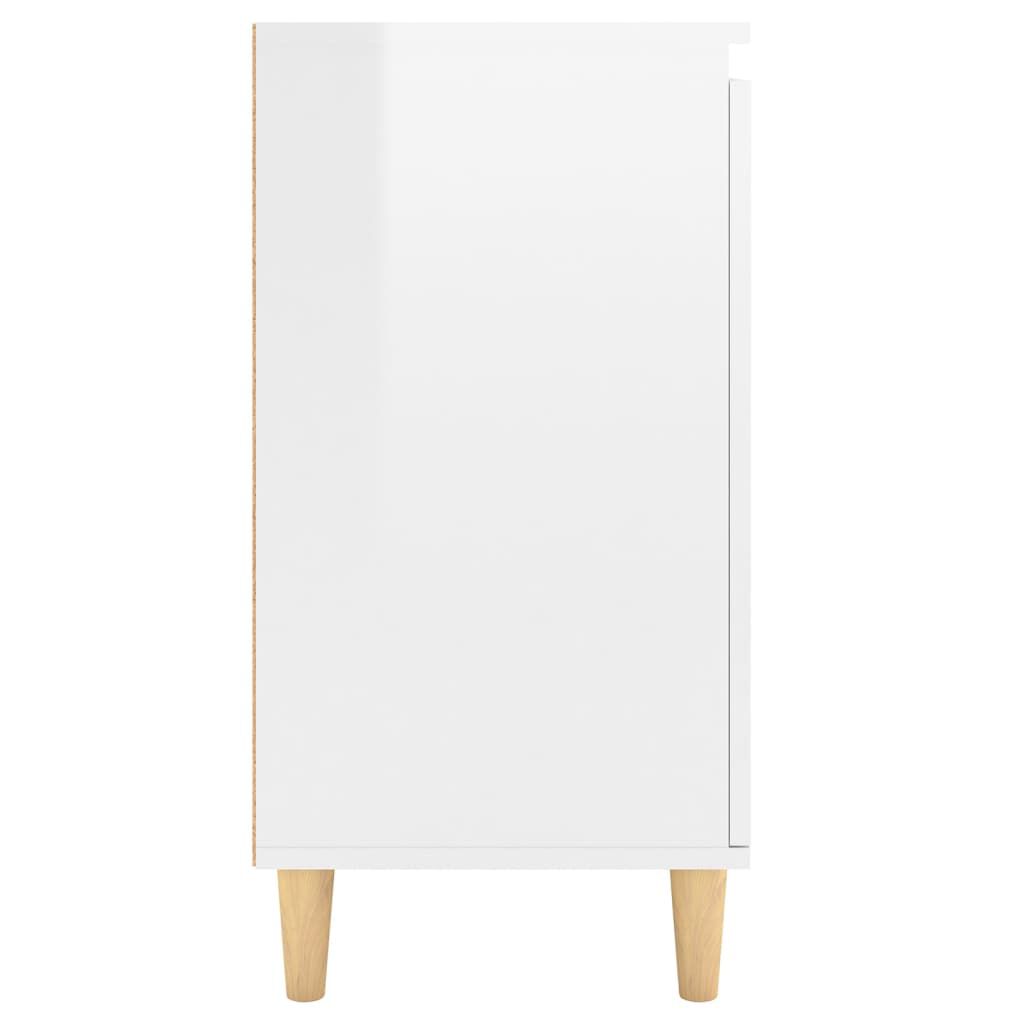 vidaXL Ντουλάπι Γυαλ. Λευκό 60x35x70εκ. Μασίφ Ξύλινα Πόδια Επεξ. Ξύλο