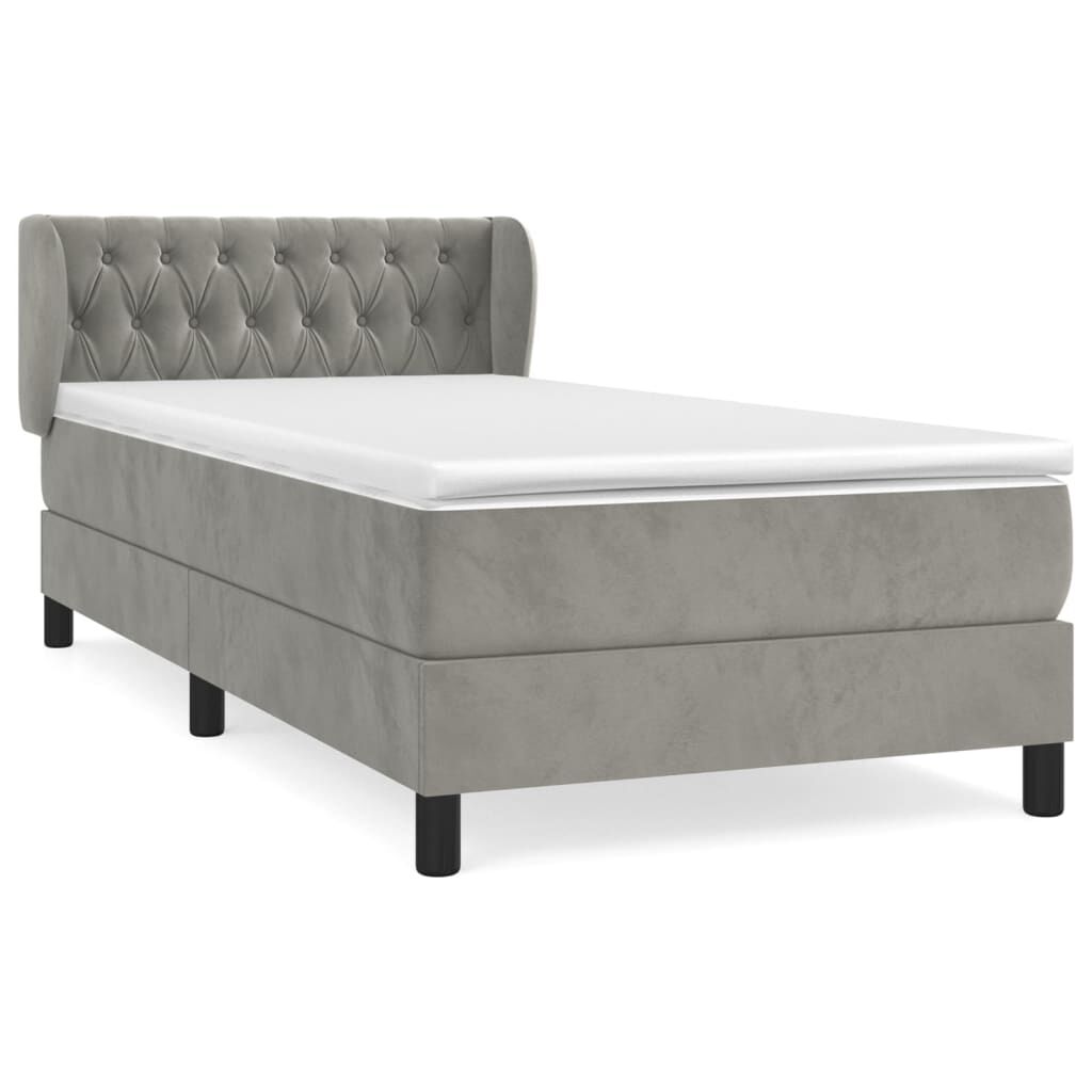 vidaXL Κρεβάτι Boxspring με Στρώμα Ανοιχτό Γκρι 90x200 εκ. Βελούδινο