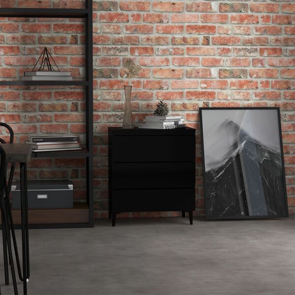 vidaXL Συρταριέρα Γυαλιστερό Μαύρο 60 x 35 x 69 εκ. από Μοριοσανίδα