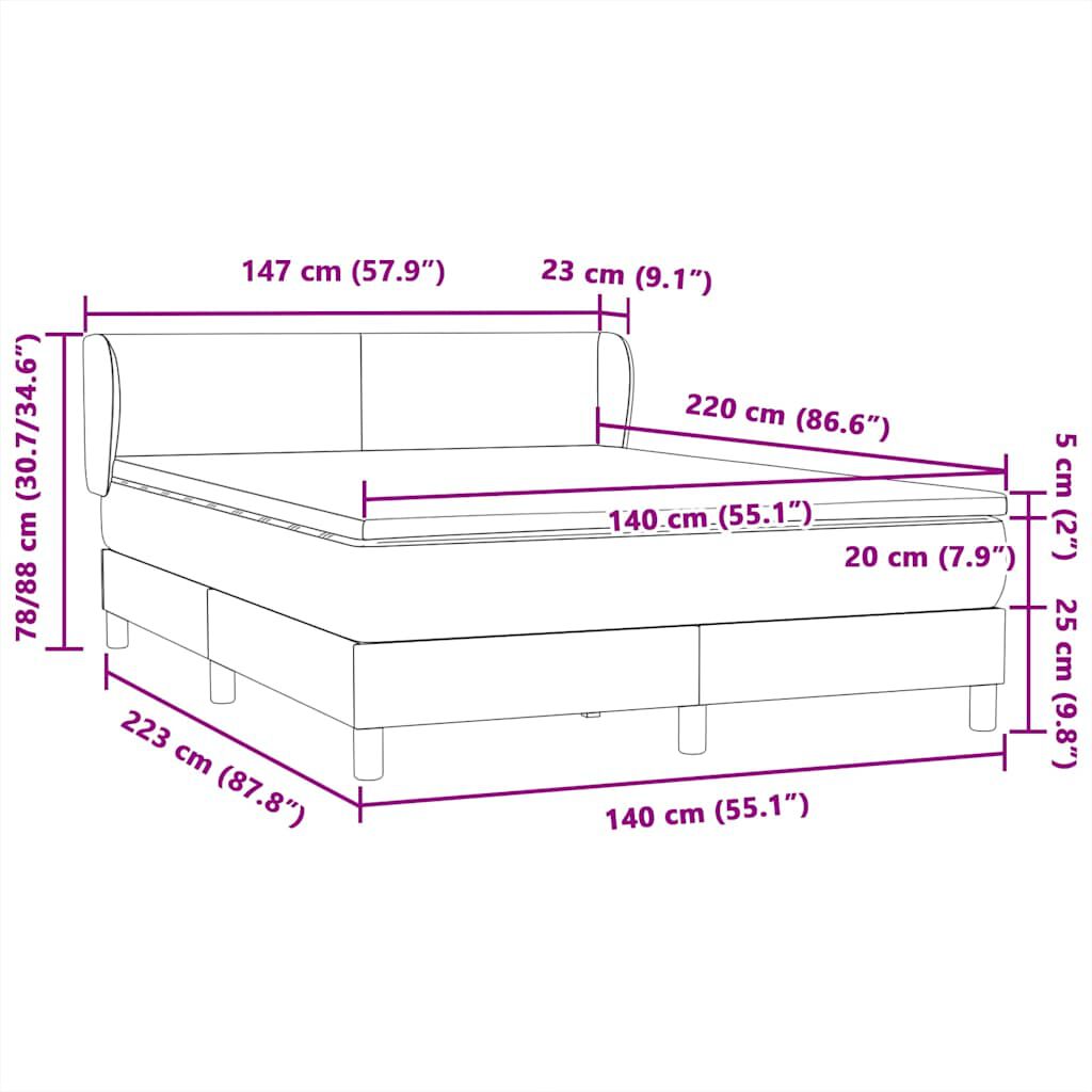 vidaXL Box Spring κρεβάτι με στρώμα ροζ 140x220 cm Βελούδινο