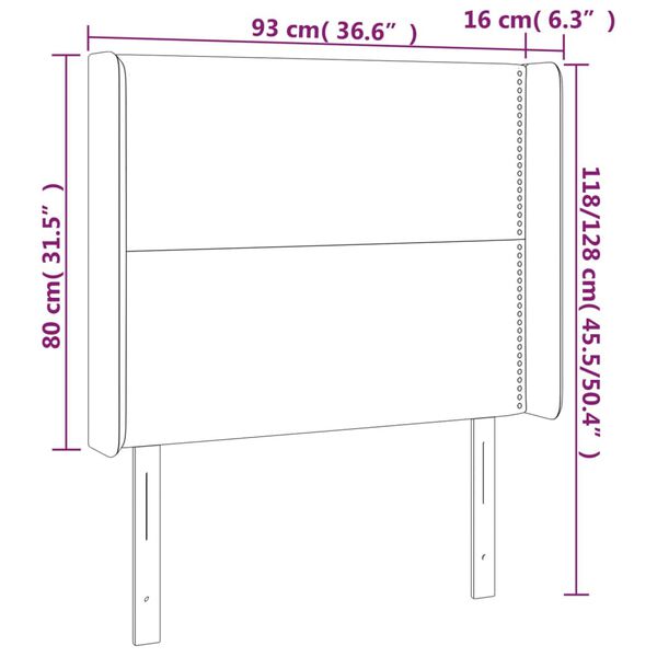 vidaXL Κεφαλάρι Κρεβατιού LED Ανοιχτό Γκρι 93x16x118/128εκ. Βελούδινο