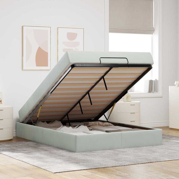 vidaXL Σκελετός Κρεβατιού με στρώμα Ανοιχτό γκρι 140 x 200 cm Βελούδο