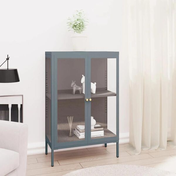 vidaXL Μπουφές Ανθρακί 75 x 35 x 105 εκ. από Ατσάλι και Γυαλί