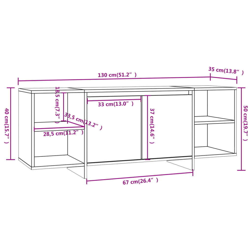 vidaXL Έπιπλο Τηλεόρασης Καπνιστή Δρυς 130x35x50 εκ. από Μοριοσανίδα