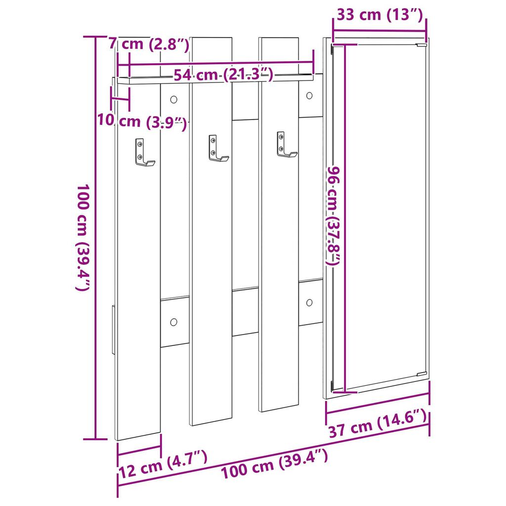 vidaXL Τοίχου Κρεμάστρα Χειροποίητη δρυς 100 x 10 x 100 εκ