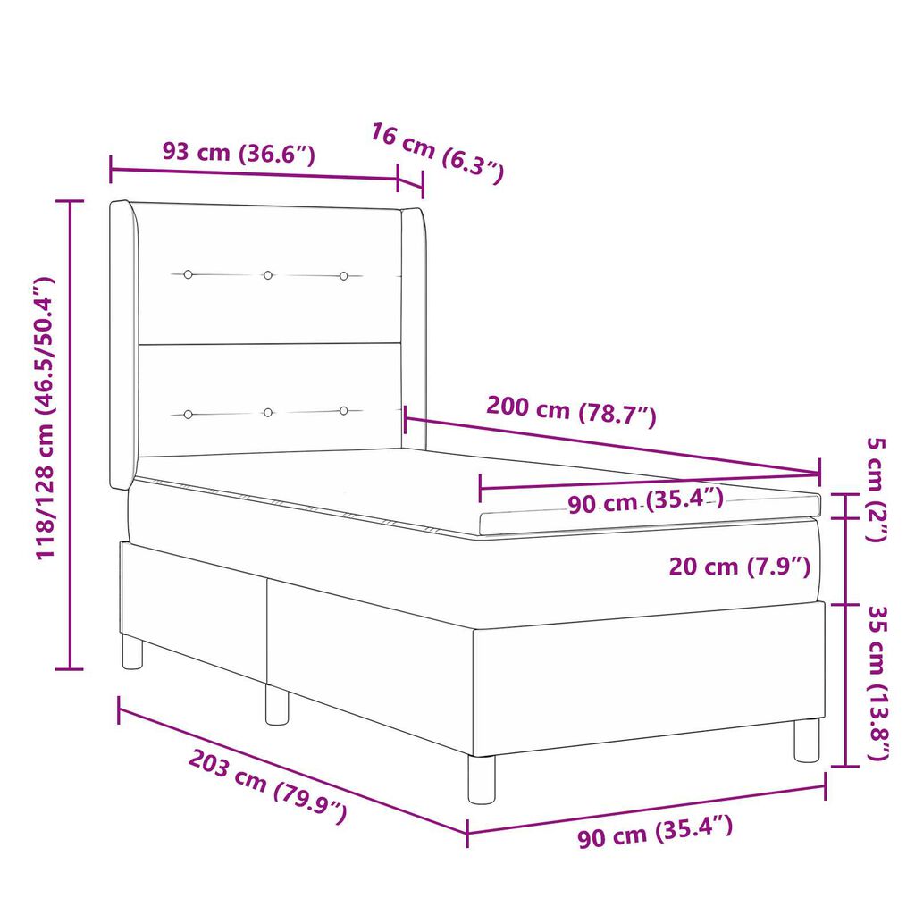 Κρεβάτι Box Spring με Στρώμα & LED Taupe 90x200 εκ. Υφάσμα
