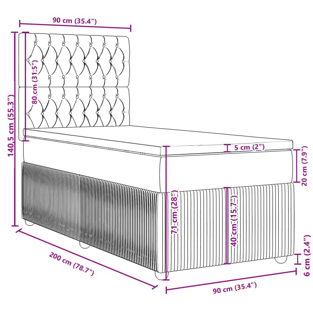 vidaXL Κρεβάτι Boxspring με Στρώμα Ανοιχτό Γκρι 90x200 εκ. Υφασμάτινο