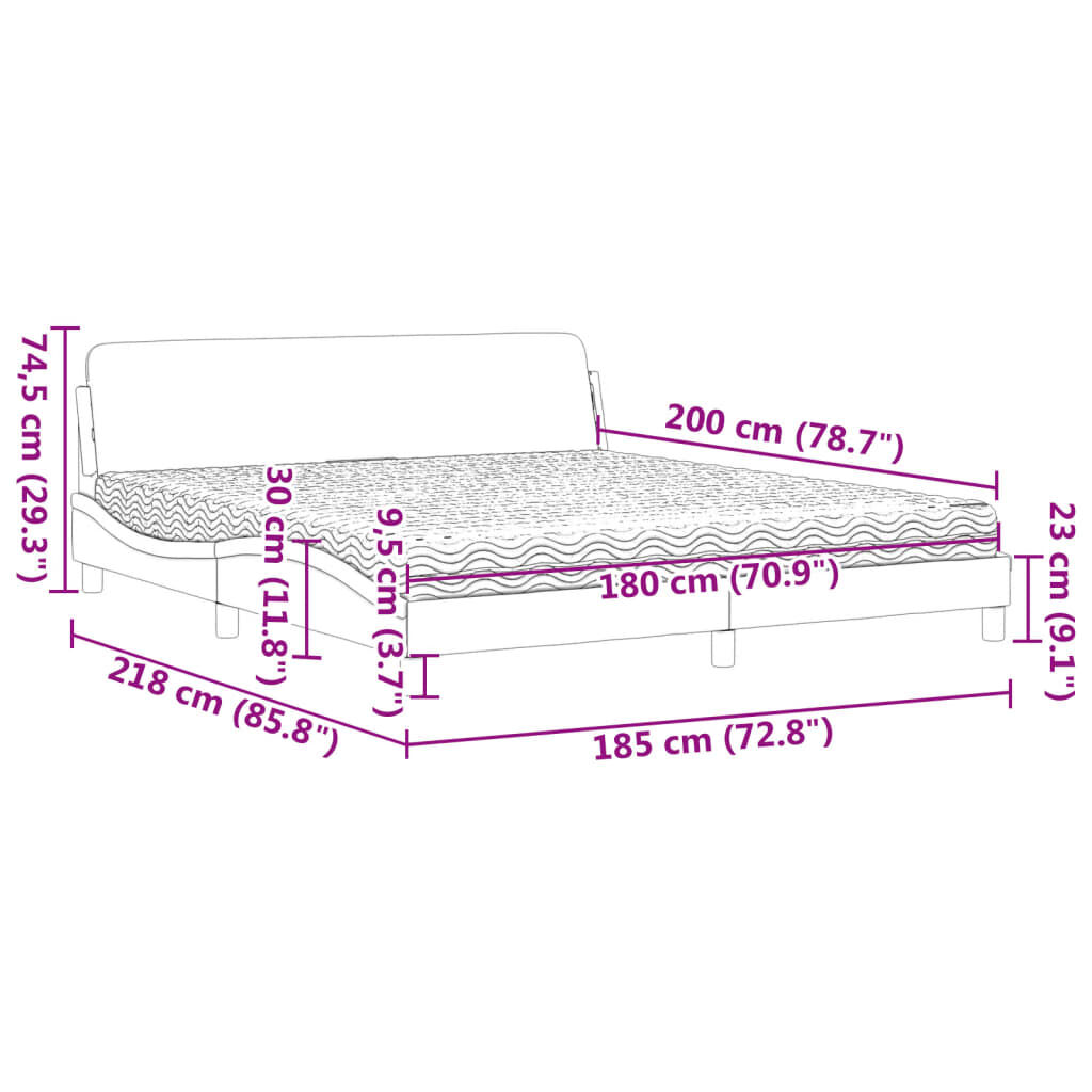 vidaXL Κρεβάτι με Στρώμα Σκούρο Γκρι 180x200 εκ. Βελούδινο
