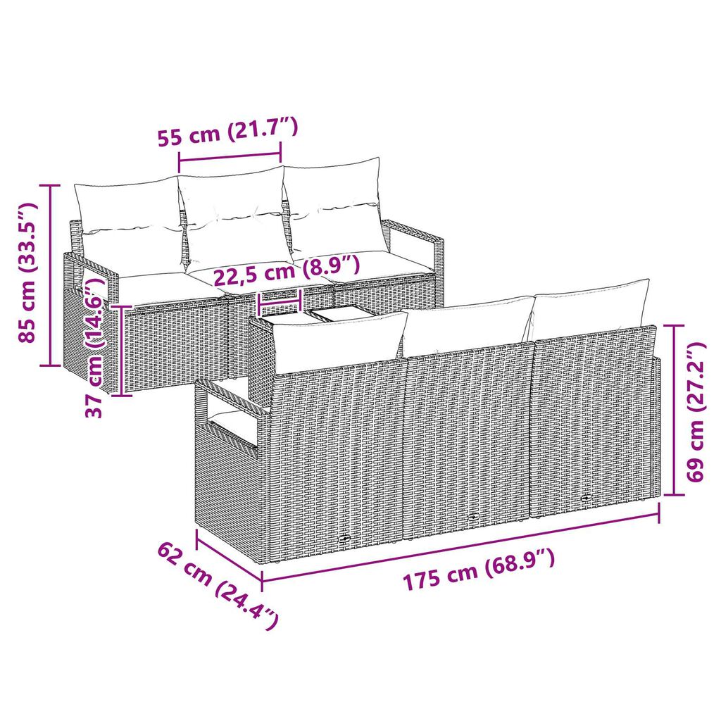 vidaXL Σετ Καναπέ Κήπου 7 pcs Καφέ και Κρέμα 55 x 55 x 37 εκ