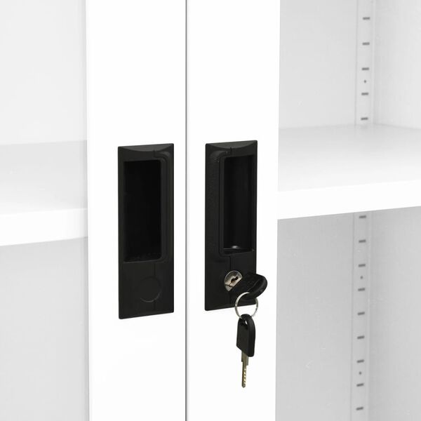 vidaXL Ντουλάπα Γραφείου Λευκή 90 x 40 x 180 εκ Ατσάλι / Ψημένο Γυαλί