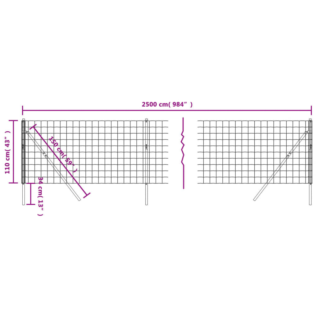 vidaXL Συρματόπλεγμα Περίφραξης Ανθρακί 1,1x25 μ. Γαλβανισμένο Ατσάλι