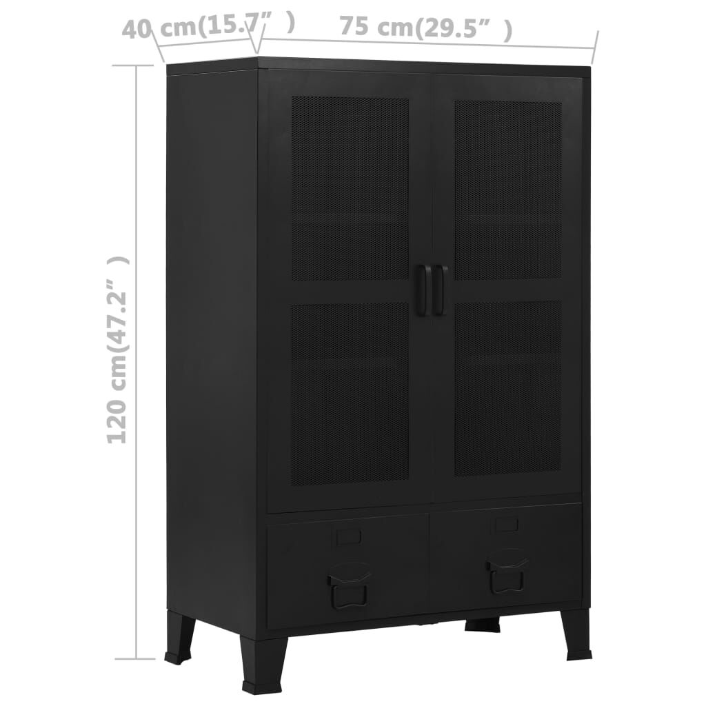 vidaXL Ντουλάπι Γραφείου Πόρτες με Πλέγμα Μαύρο 75x40x120 εκ. Ατσάλινο