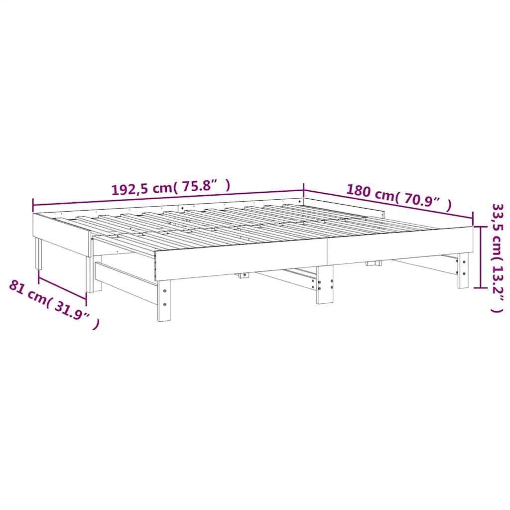 vidaXL Καναπές Κρεβάτι Συρόμενος 2x(90x190) εκ. Μασίφ Ξύλο Πεύκου