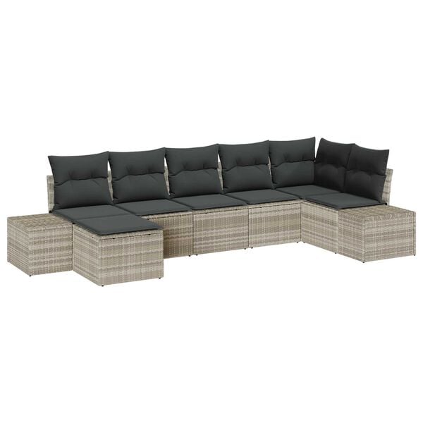 vidaXL Σετ Καναπέ Κήπου με μαξιλάρι 7 pcs Ανοιχτό γκρι Πολυ ράταν