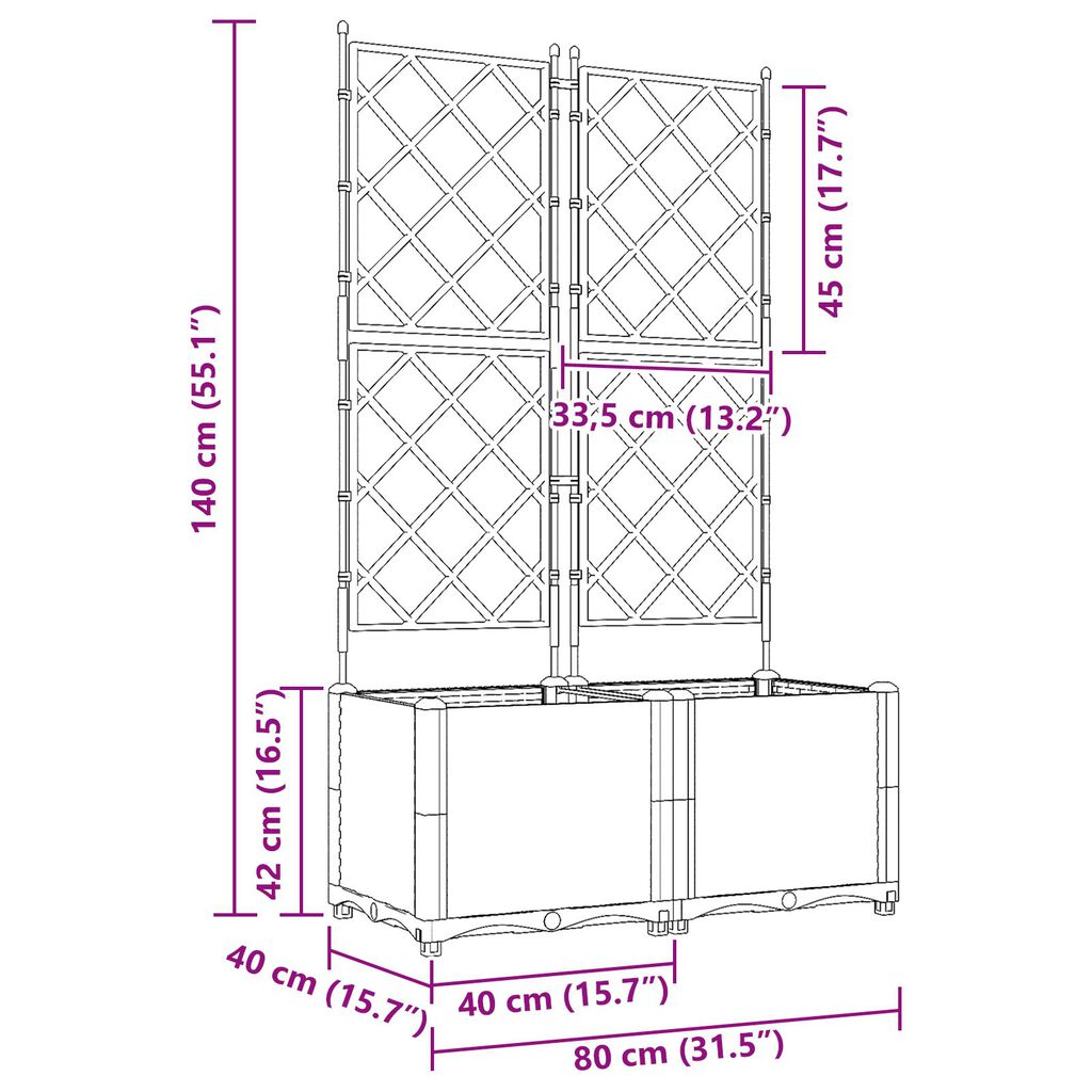 vidaXL Γλάστρα Κήπου με Πλέγμα 2 τεμ Καφέ 80x40x143 εκ