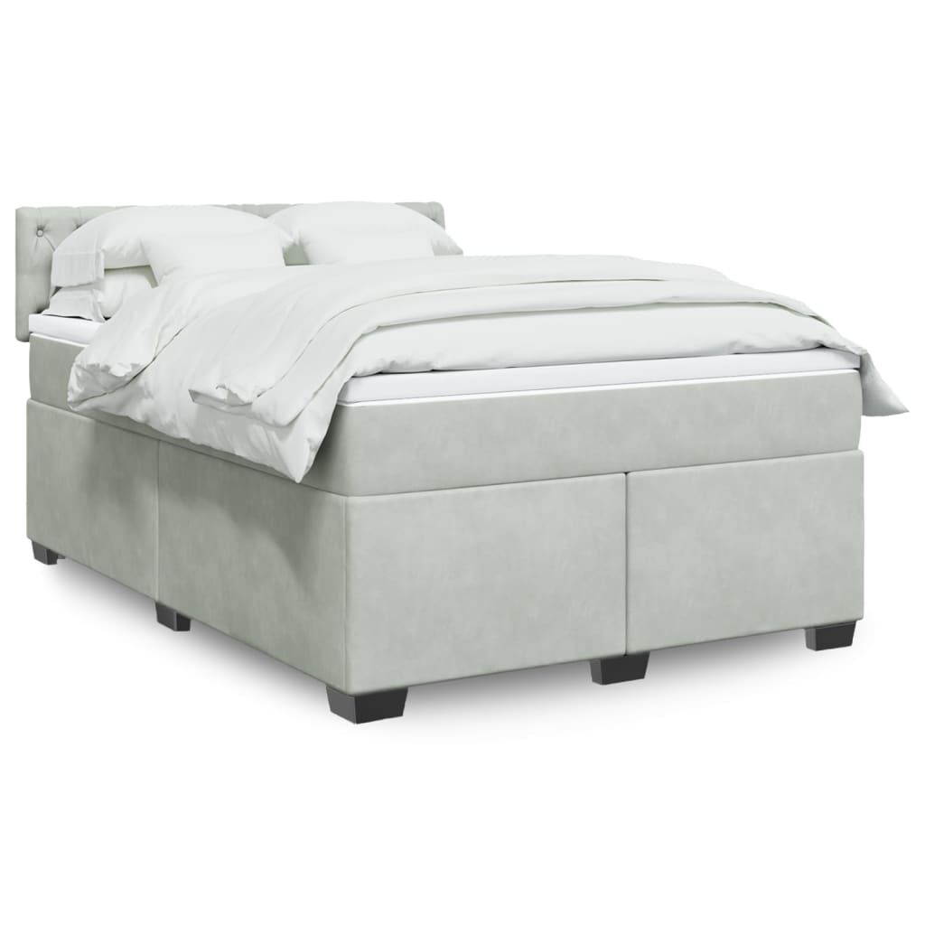 vidaXL Κρεβάτι Boxspring με Στρώμα Ανοιχτό Γκρι 160x200 εκ. Βελούδινο
