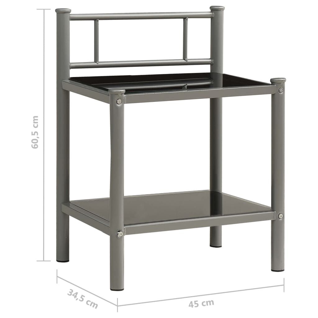 vidaXL Κομοδίνο Γκρι / Μαύρο 45 x 34,5 x 60,5 εκ. από Μέταλλο & Γυαλί