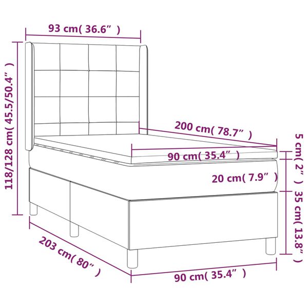 vidaXL Κρεβάτι Boxspring με Στρώμα Σκούρο Μπλε 90x200 εκ. Βελούδινο